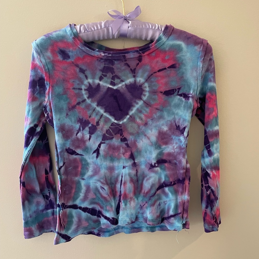 Girls Ribknit long sleeved top bright tie dyed colors size 14